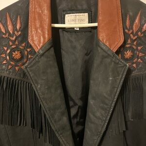 Vintage Lone Pine black leather western jacket with fringe. Gorgeous! Size M